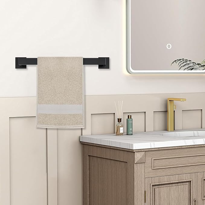 JOPOFI 5 Piece Towel Bar Set - 15.7Inch Bathroom Towel Holder - Matte Black | Stainless Steel Towel Racks for Bathroom Wall Mounted, Towel Rod for Bathroom Wall