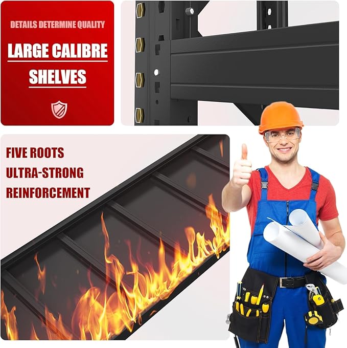 2pack Storage Shelves 67” W Heavy Duty Adjustable Metal Garage Shelving Unit Rack Metal Storage Shelf for Heavy Garage Tools, Ideal for Garage, Basement, Black, 67" W X 20" D X 63" H