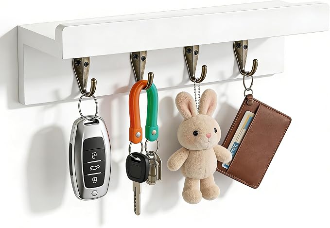 Gulex Key Holder Wall Mount, Rustic Wooden for Organize Keys and Mail White