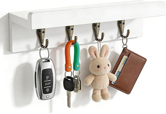 Gulex Key Holder Wall Mount, Rustic Wooden for Organize Keys and Mail White
