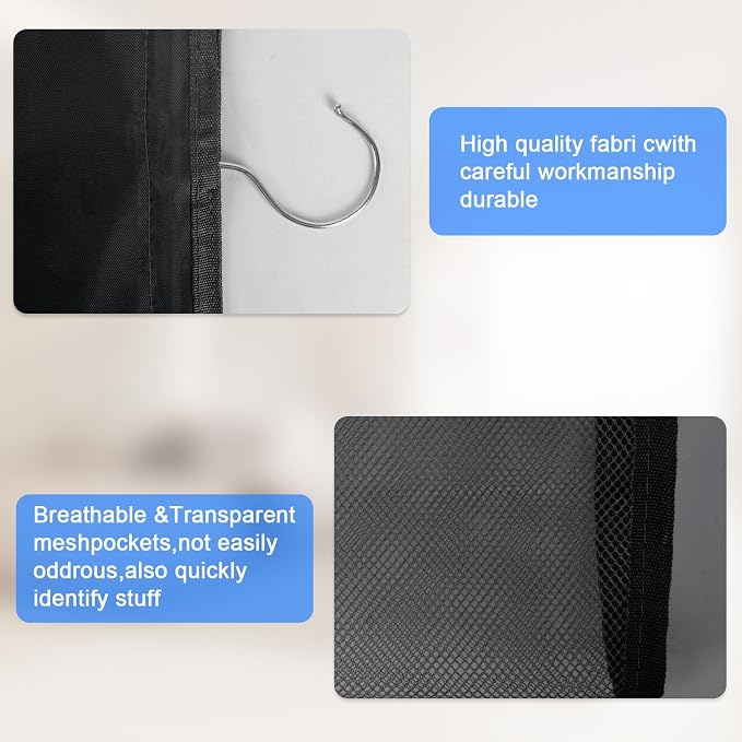 2-Pack Hanging Organizer for Closet - 20 Pocket Leggings Storage | Yoga for Pants & Accessories Multi-Pocket Closet Organizer for Apartments & Dorms, Space-Saving, Behind Door Design (Black)