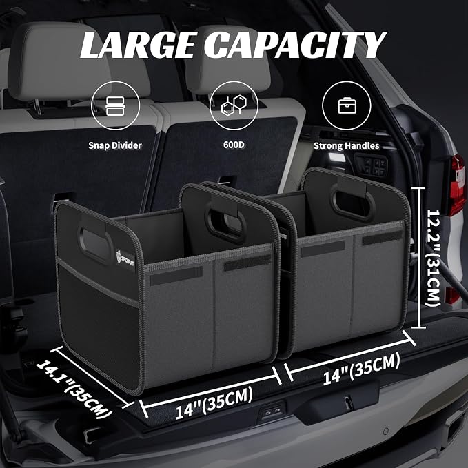 Sposuit Trunk Organizer for Car - Collapsible Split Trunk Storage with Reinforced Handles, SUV Trunk Organizers for Grocery Cargo(Black, 2Pack)