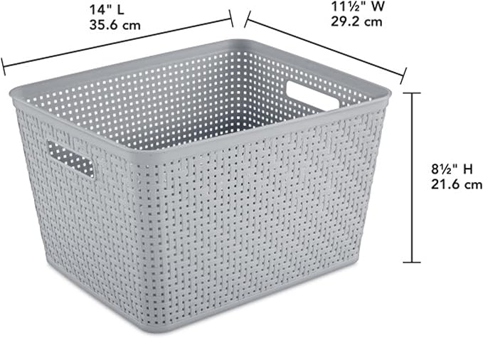 Sterilite 12 Pack Plastic Storage Bin Organization Containers, Tall Baskets, Cement