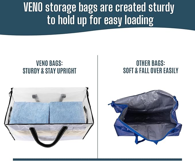 VENO Moving Bags, Storage Bags, Wide Open Top, Clear, 8 Pack | Moving boxes Alternative, Heavy Duty, Packing Supplies, Clothes and Comforter Storage, College Dorm Essentials