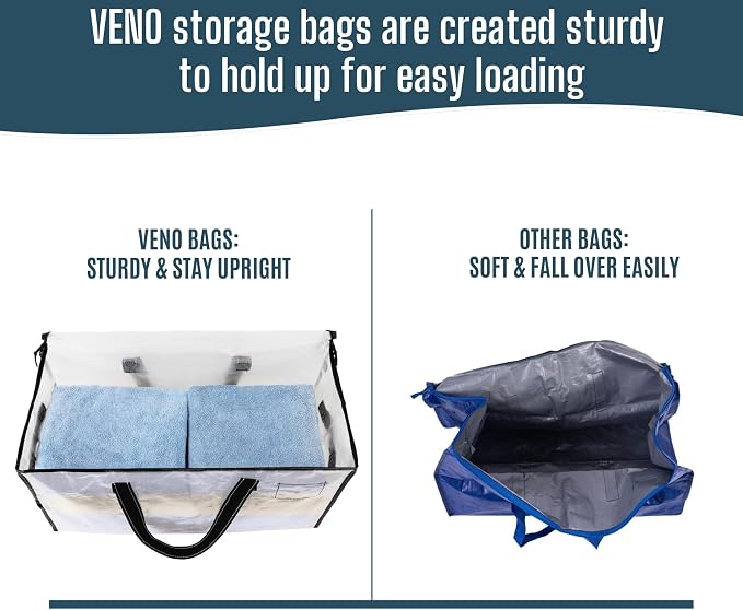 VENO Moving Bags, Storage Bags, Wide Open Top, Clear, 6 Pack | Moving boxes Alternative, Heavy Duty, Packing Supplies, Clothes and Comforter Storage, College Dorm Essentials