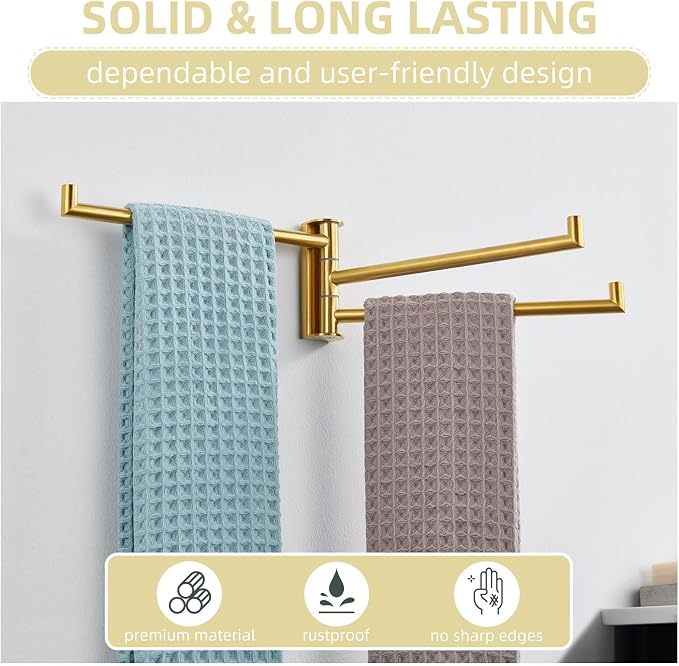 Angle Simple Hand Towel Holder for Bathroom, Swivel Bars, Brushed Dark Gold | Kitchen Towel Rack 9.84", SUS304 Stainless Steel, Foldable 3 Arms Hanger Space Saving