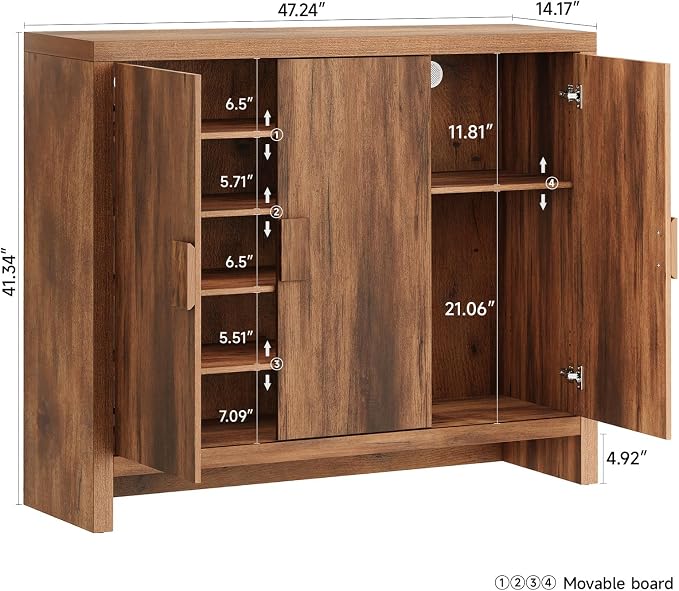 ONBRILL Shoe Cabinet with 3 Doors, 30 Pairs Shoe Storage Cabinet with Adjustable Shelves & Ventilation Hole Design, 47'' Wide Shoe Rack Shoe Organizer Cabinet for Entryway Living Room (Vintage Brown)