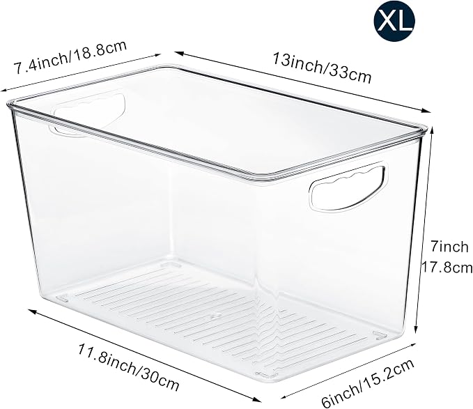 theaoo XLarge Clear Storage Bins with Lids, Stackable Containers, 8 Pack | Pantry Organization And Storage For Kitchen, Fridge, Garage And Cabinets. Clear Design Keeps Items Organized