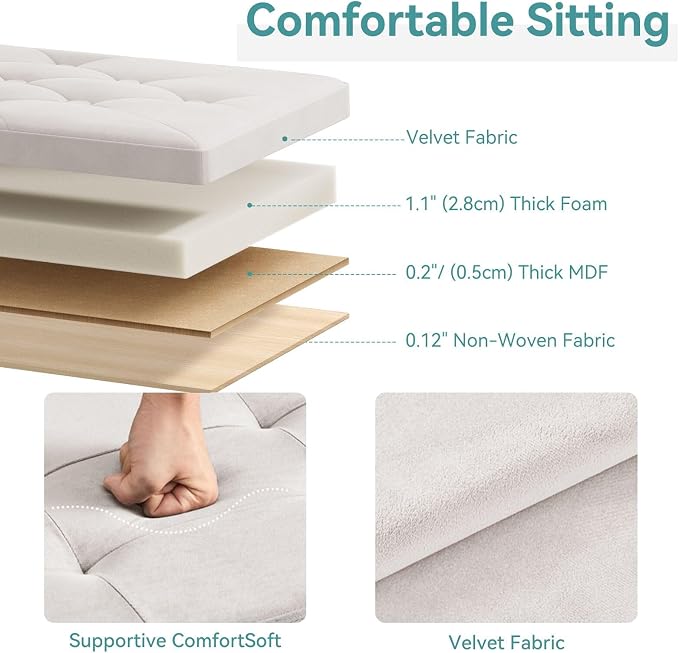 BRIAN & DANY 30 Inches Folding Storage Ottoman Bench, Ottoman with Storage for Living Room, with Wooden Feet and Lid, White