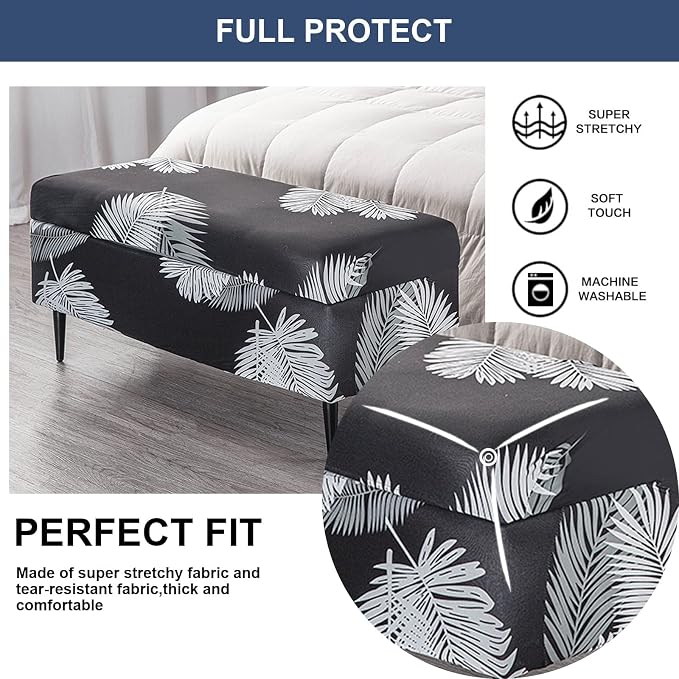 FUANGUI Ottoman Cover Slipcovers Rectangular Folding Stretch | Storage Bench Footrest Sofa Stool Covers Footstool Protector with Elastic Bottom, Removable Washable,Medium