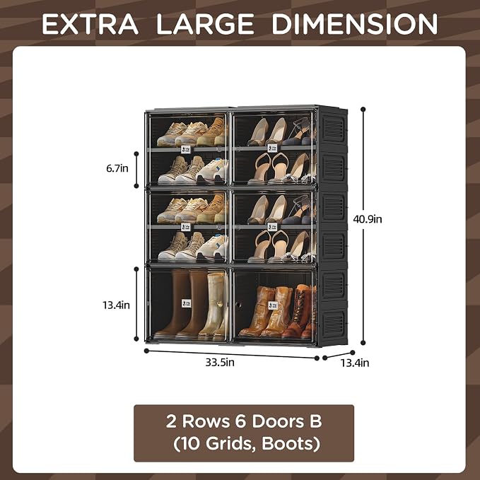 Black Shoe Rack Organizer Cabinet for Closet Entryway,Clear Shoe Storage Boxes Stackable Sneaker Storage with Door Easy Assembly Shoe Cabinet with Lids Large 5 Tiers 20 Pairs