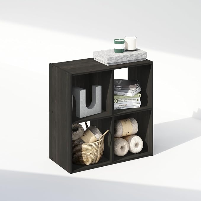 Furinno PELLI Book Shelf, 4-Cube Bookshelf, Cube Storage Organizer Bookcase, 11.7 x 23.7 x 23.8, for Living Room, Bedroom, Home Office, Espresso