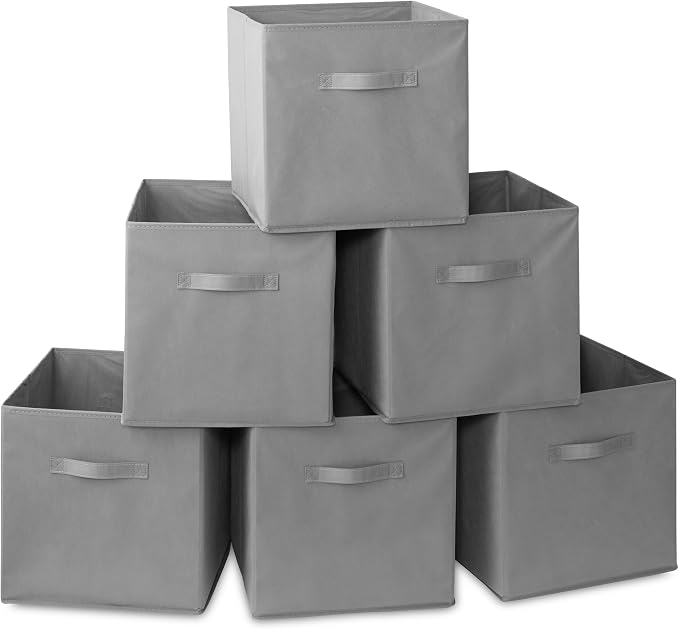 Casafield Set of 6 Collapsible Fabric Cube Storage Bins, Gray - 13" Foldable Cloth Baskets for Shelves, Cubby Organizers & More