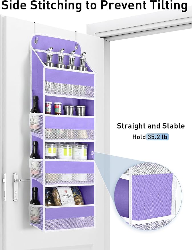 Yecaye Over the Door Organizer forNursery Closet 35.2lbs Load Purple 4 Tier | Over the Door Storgae for Newborn Baby Essential Diaper Baby Clothes, College Dorm Room Essentials, Stuffed Animal Storage