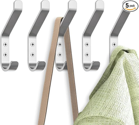 GlazieVault Coat Hooks – Door Hook (5 Pack) - Heavy Duty Wall Mounted - Premium Design Rust Free Hooks
