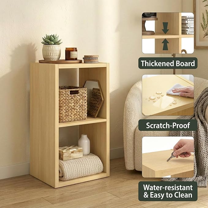 WannabeMyself【2026 Wooden Thick Frame】 2 Cube Storage Organizer with Anti-Tipping Kits, Reversible Open Back Book Shelf,Bookcase for Living Room,Bedroom,Entrance Hall,Office,11.6×24.7×13.1,Oak Color