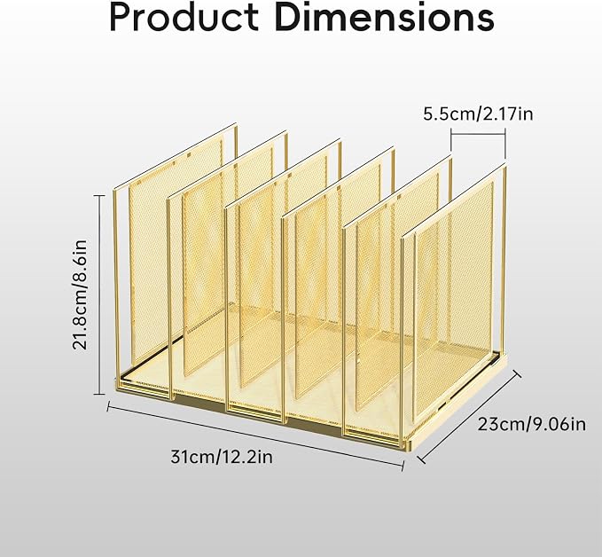 File Organizer for Desk, 5-Section Vertical File Sorter, Paper Holder Organizer Standing Metal File Folder for Office Home Classroom, Gold