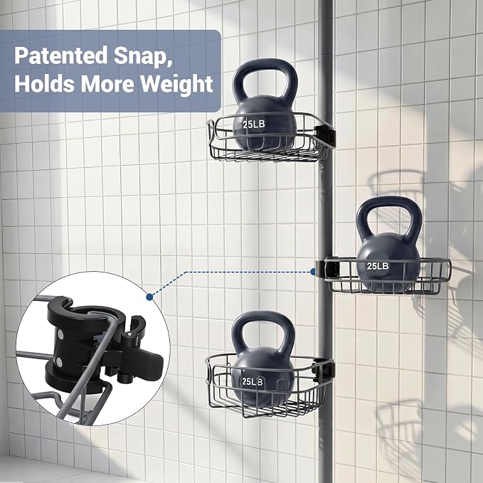 Standing Shower Caddy Corner, 4-Tier Adjustable Height Bathroom Organizer, 6-Section Pole, Sturdy Floor Standing Shelf for Shower or Bathtub – No Drilling, No Spring Tension (Gray)