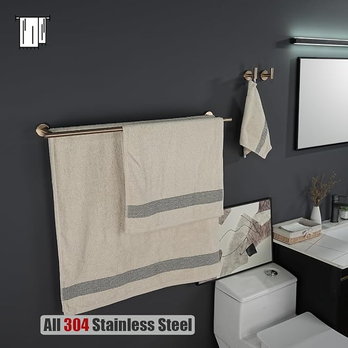 JQK Double Bath Towel Bar, 30 Inch 304 Stainless Steel Thicken 0.8mm Towel Rack for Bathroom, Towel Holder Champagne Bronze Wall Mount, Useable Length 27 Inch, TB100L27-CB