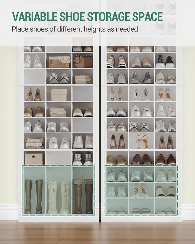 Hzuaneri 13 Tiers Shoe Storage Cabinet, Tall Shoe Cabinet with Cubby | Wooden Shoes Organizer for Closet, 39 Pairs, Shoes Cubby Organizer for Entryway, Hallway, Bedroom, White SR31003X