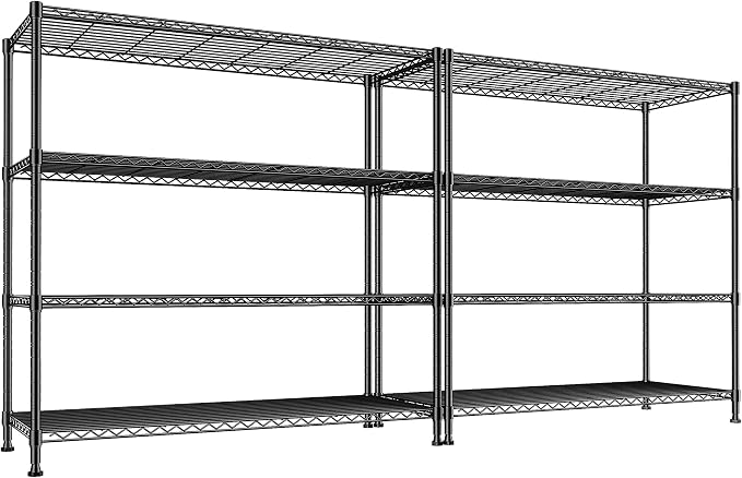 2 Set of 45 "W Metal Shelving Unit 4 Tier Storage Shelves Adjustable Wire Shelving Metal Shelf Pantry Shelves Wire Rack Commercial Shelving for Kitchen Pantry Garage 45 "W x 59.4 "Hx 13.5" D Black