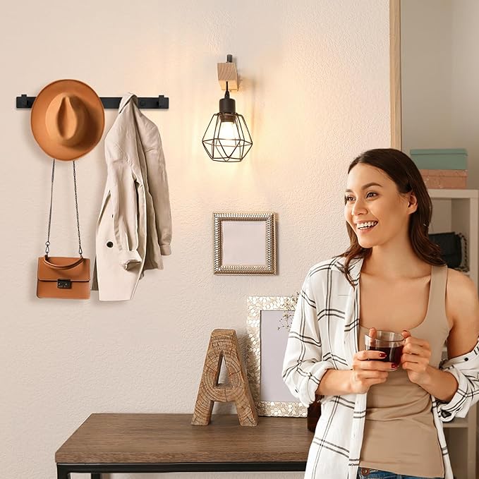 Coat Rack Wall Mount, Metal Coat Hanger with 5 Hooks, Black, 1 Pcs | Heavy Duty, Matte Finish, Includes 5 Long Thick Hooks, for Entryway, Doorway, Bedroom, Bathroom, Living Room, Closet, RV