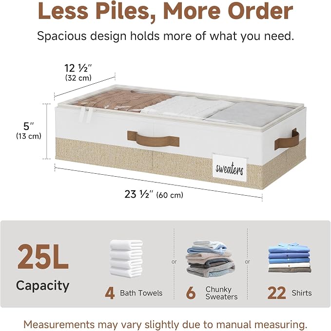 StorageWorks Under Bed Storage Containers - Underbed Storage with Handles and Label Holder, 2 Pack Ultra-thick Fabric Underbed Bins, Closet Organizer for Clothes, Blankets, Sweater