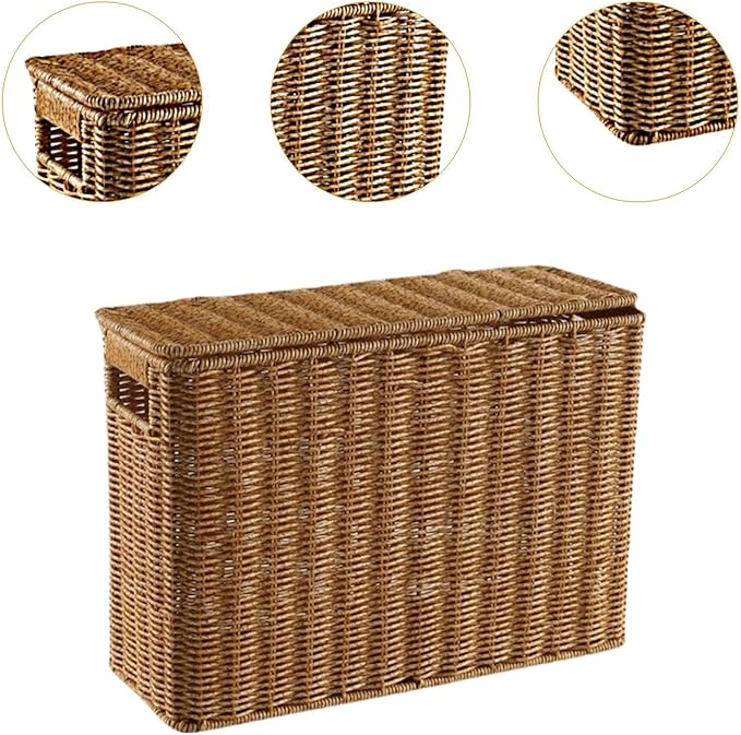 Generic Narrow and Tall Storage Box Woven Storage Basket with Lid Lightweight Decorative Storage Bin with Handle for Bedroom Clothing, S