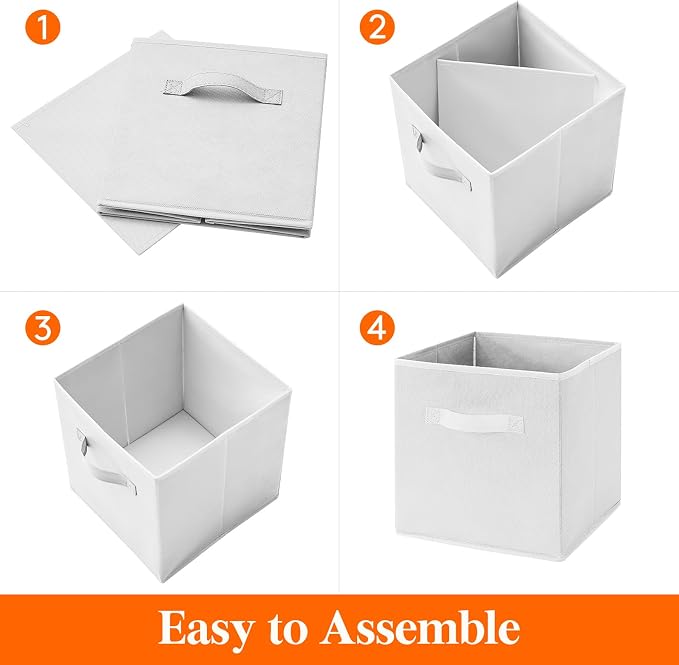 Lifewit Storage Cubes, Foldable Decorative Fabric Storage Baskets for Organizing Home Organizers with Handles for Shelves, Closet, 11 Inch Bins, 18L White, 12 Packs