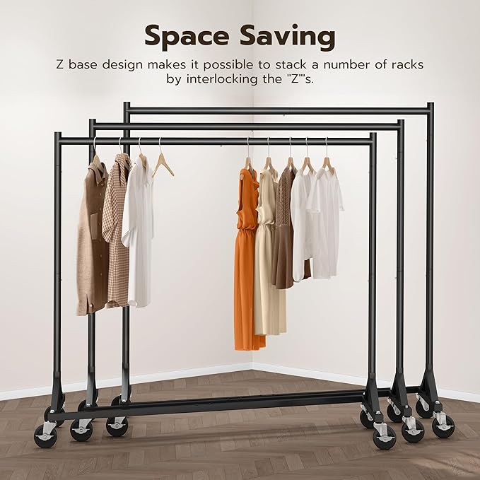 HOKEEPER Z Base Clothes Rack Hold 500LBS Height Adjustable Black | Portable Z Rack, Commercial Heavy Duty Clothing Rack Rolling Garment Rack 24"D*63"W*71"H, Easy to Assemble, 5 Years Service