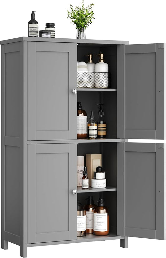 Shintenchi Bathroom Storage Cabinet with Doors and Shelves, Floor Cabinets for Washroom Furniture, Laundry Room, Organization with Adjustable Shelf, Gray