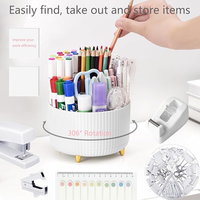 Office Supplies, White Desk Accessories,Desk Organizer,Phone Stand,Scissors,Stapler,Tape Dispenser,Binder clips,Staples,staple remover,Sticky Notes,Index Tabs,Clear Tape,Mini Box Cutter,Cool Pen.16pcs