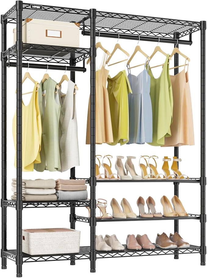 VIPEK V2S Heavy Duty Clothes Rack Portable Closet Organizer, Black | Closet System with 6 Tiers Adjustable Wire Shelves Shoe Shelves Metal Freestanding Clothing Rack for Walk-in Closet 750LBS
