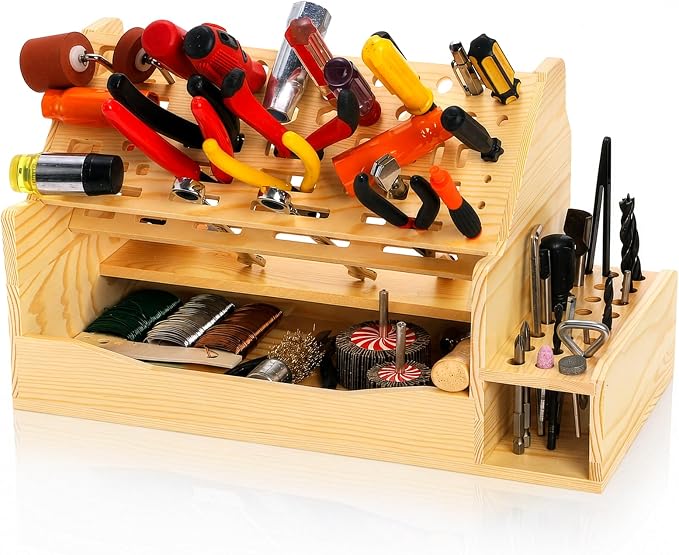 Wooden Screwdriver Organizer, 71 Holes | Workbench Desktop Repair Tools Storage Rack, Multi-functional Hand Pliers Tool Stand Holder for Hammer Wrench