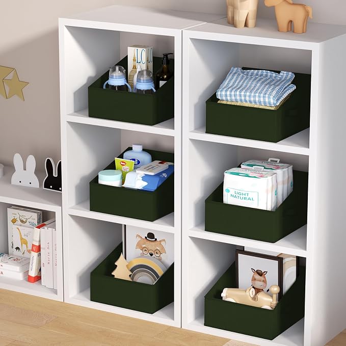 DIMJ Closet Storage Bins 6 Pack - Fabric Trapezoid Closet Organizer Bin, Foldable Storage Baskets for Shelves, Closet Shelf Organizer, Clothing Storage Box for Toys, Books, Towel, Clothes, Green
