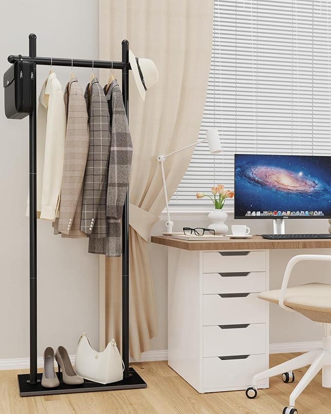 Industrial Clothes Racks,Metal Garment Trees,68.9in,Black,Small | Coat Racks Freestanding with Natural Patterned Bottom Plate,Easy to Clean Coat Hangers for Home,Clothing Stands for Office