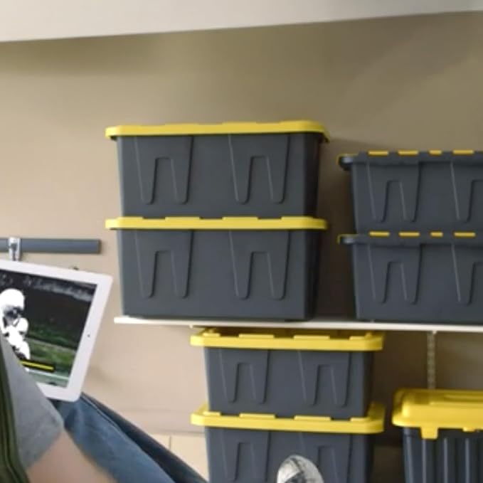 HOMZ Durabilt Plastic Storage Bins with Lids, 15 Gal, Black/Yellow, 2 Pack | Heavy-Duty Large Stackable Container Boxes for Home, Attic, and Garage Organization