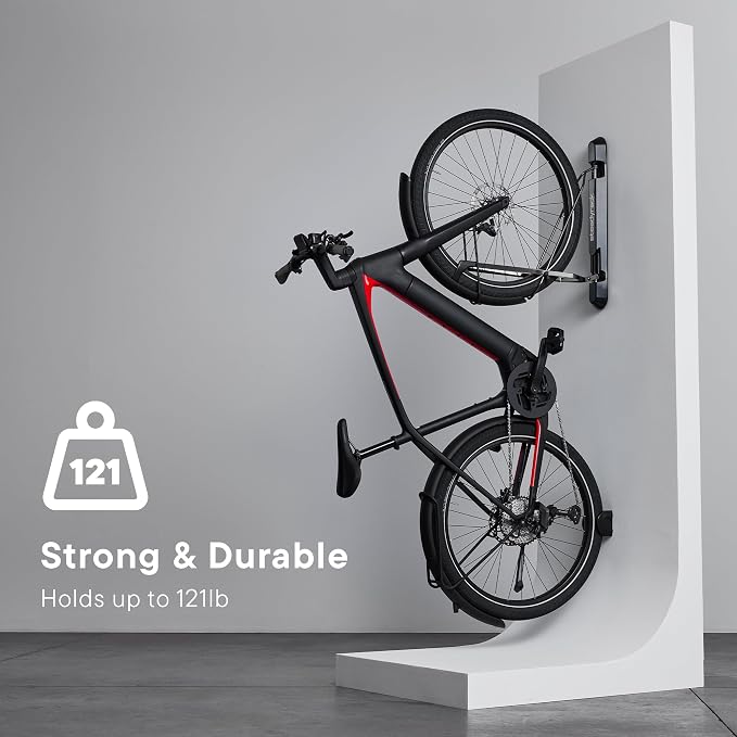 Steadyrack Vertical Bike Rack, Wall Mount Storage for Road, Fender Bikes | ProFlex Narrow holds 121 lb, fits gravel, commuter, and e-bikes. Includes GearMate SteadySpine, roll-in, folds flat.
