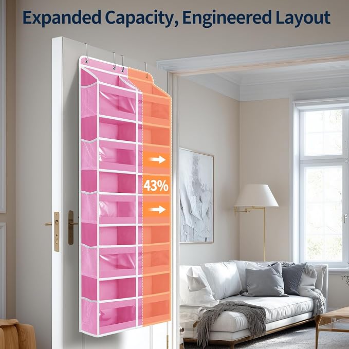 Yecaye 5-Tier Over The Door Organizer Dual-Column, 80lbs Load Stuffed Animal Storage of 10 Compartments, Heavy Duty Door Organizer Hanging for Bedroom Dorm Bathroom Pantry, Macaron Pink, 1 Pack