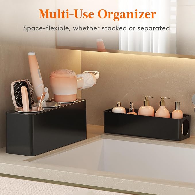 Lifewit Hair Tool Organizer Dryer Holder Countertop with 3 Cups, Black | 3 Stainless cups Tools Organizer, Acrylic body Hair Product Storage for Curling Iron, Brush, Straightener, Bathroom