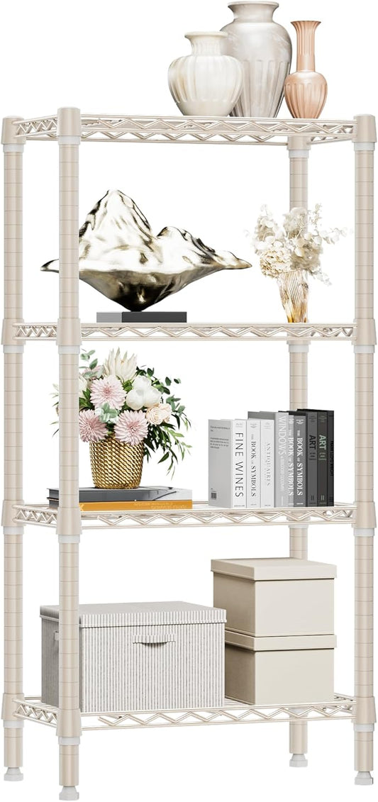 M MZG 1000 lbs 4-Shelf Standing Storage Shelves Heavy Duty Metal Shelving Unit Adjustable Wire Rack for Office Garage Kitchen, Light Tan 11.8 D x 23.6" W x 47.5" H