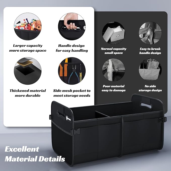 Sposuit Trunk Organizer for Car - 70L Collapsible Sturdy Car Storage, Black | 11 Pockets & Reinforced Handles, Large Capacity, SUV Trunk Organizers for Grocery Cargo, Non-Slip Bottom