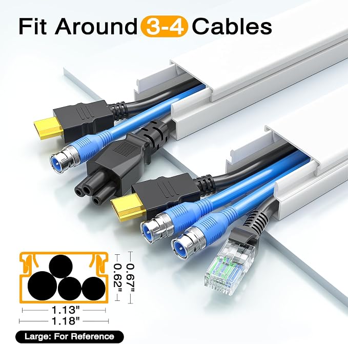 Delamu TV Cord Hider, 315in Wire Covers for 3-4 Cords on Wall, Large Cable Hider Cord Covers for Wires, Cable Management Wire Hiders for TV for Wall, L15.7X W1.18x H0.6in, White