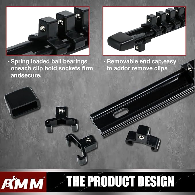 AMM 6-Piece Socket Organizer，3/8 inch Drive ABS Tools-Socket Holder，Heavy Duty Socket Racks，Premium Quality Socket Clip Rail Holder，The best tool trays in the garage