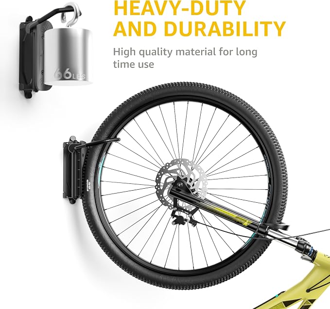 monTEK Swivel Bike Wall Mount, Bike Hangers for Garage, 1 Pack | Heavy-duty vertical wall bike storage rack swivels 150° to save space; holds 66 lb each and fits tires up to 3.54 in wide