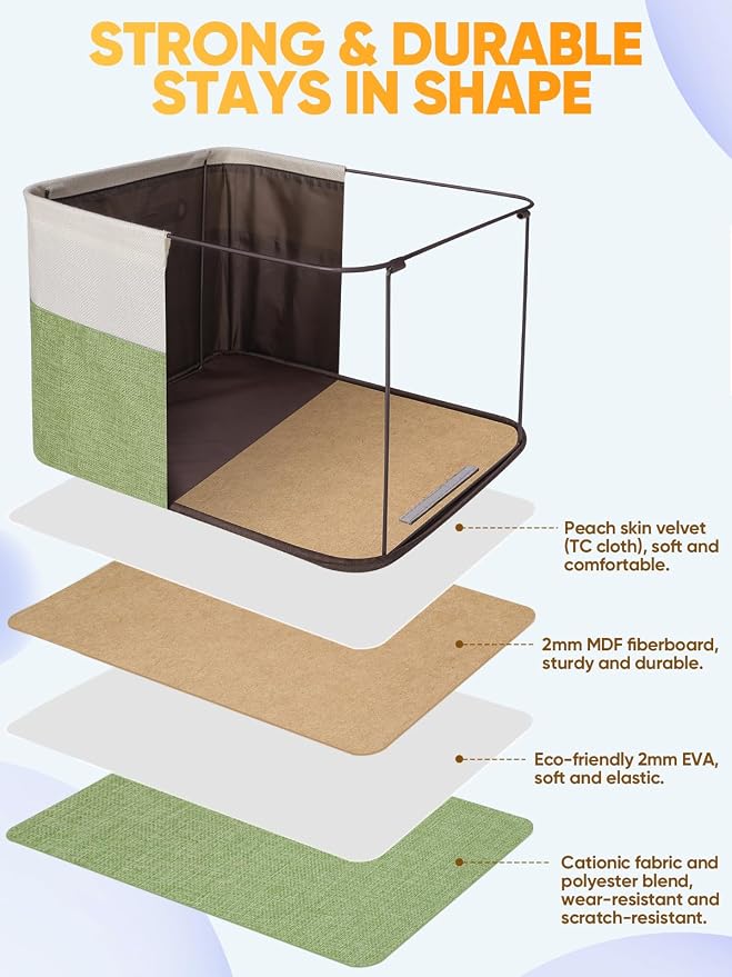BALEINE 3 Pack Fabric Closet Storage Bins for Shelves, Linen Closet Organizers and Storage, Decorative Baskets for Organizing, Shelf, Clothes, Home, Office (Green, 15''x11''x9.5'')