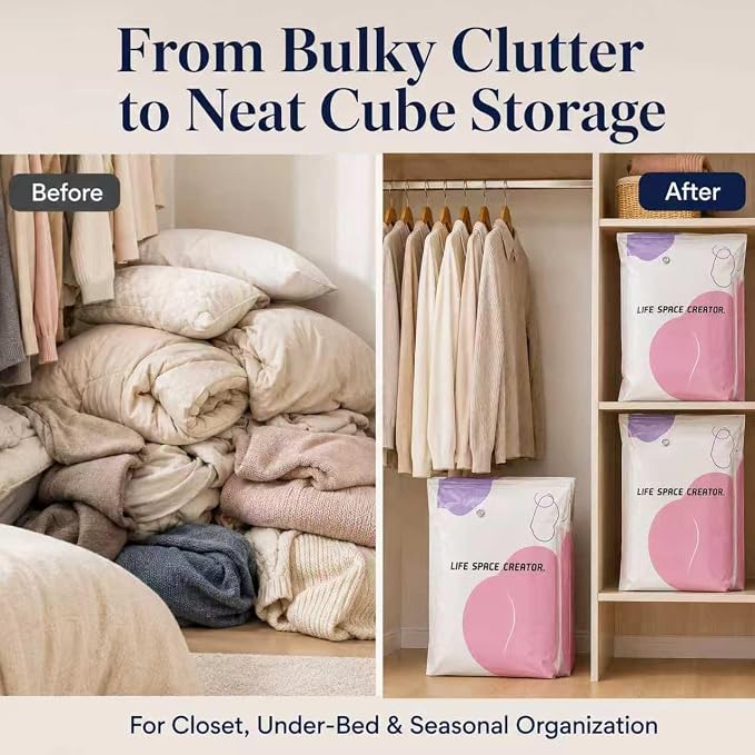 3 Pack No Pump Vacuum Storage Bags, 19.7 x 12.6 x 27.6 in | Large capacity space saver compression bags for comforters blankets bedding seasonal clothes closet organization and moving