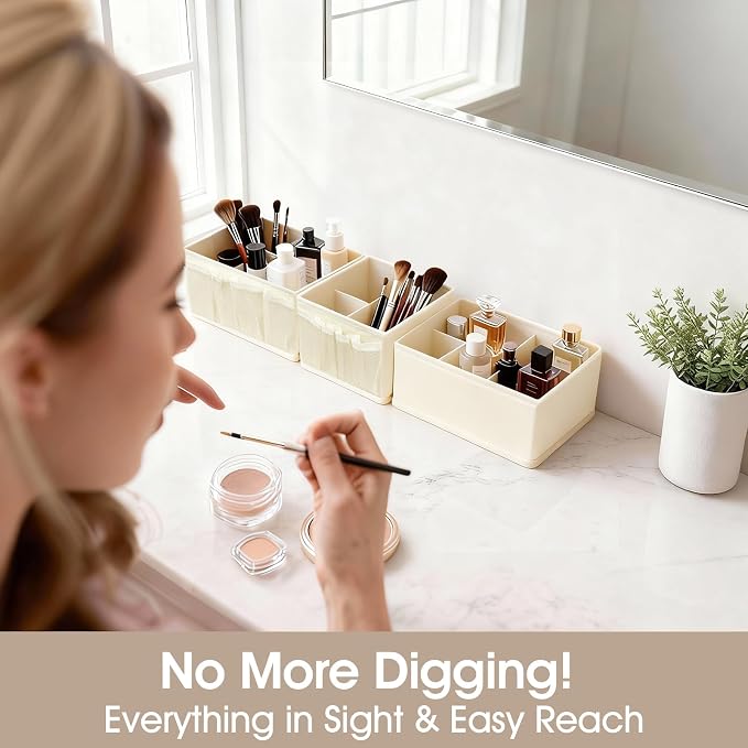 Cosmetic Storage Bins Makeup Organizer, Adjustable Multifunction Storage Box Desk Drawer Divider for Makeup Brushes, Bathroom Countertop or Dresser, Set of 4