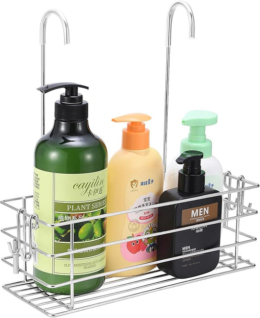 1-Tier Shower Caddy Hanging Shower Organizer Rack with Hooks Over The Door