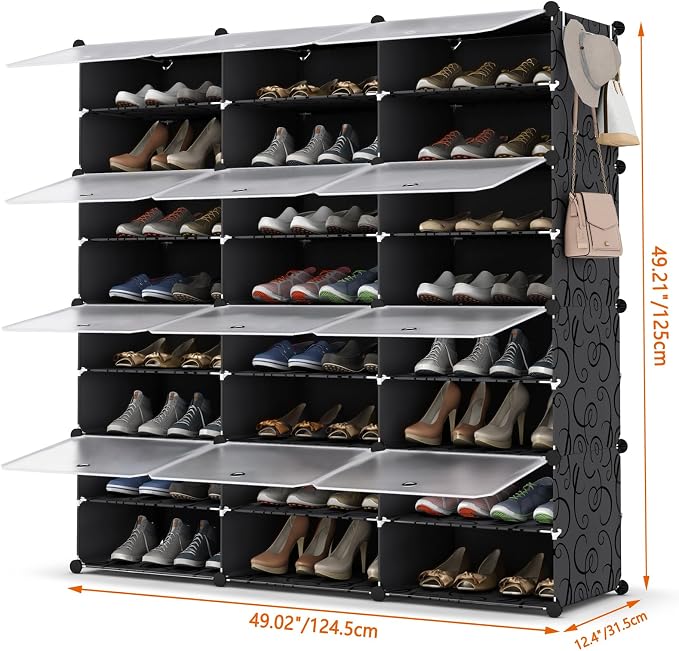 HOMIDEC Shoe Rack Organizer 48 Pair Modular Shoe Storage Cabinet for Closet | PP Plastic, Sturdy Steel Frame, Waterproof, Dustproof, Easy Clean, Shoe Shelves for Closet Garage Hallway Bedroom Entryway